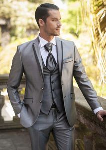 Красивый блестящий серебристый серый Grey Trom Tuxedos Notch Osan Man Prom Suit Party платье мужские деловые костюмы (куртка + брюки + жилет + галстук) №: 431