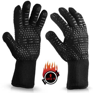 Grilling Gloves 2PCS Food Grade Kitchen Barbecue Oven Glove Protective Gear Heat Resistant Silicone Cook BBQ Mitt Baking Gloves 210622