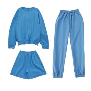 Satılan Bayan Eşofmanlar 3 Parça Boy Kazak Sweatpant Spor Şort Ter 3 Parça Kıyafet Katı Renk Setleri 210721