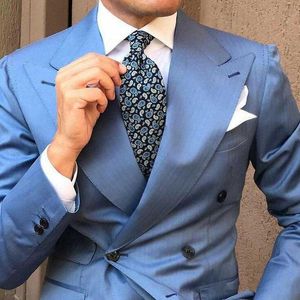 Geniş Zirve Tasarımları Mavi Adam Takım Elbise Adam Afrika Kıyafet Damat Smokin Tuxedo Tenno Masculino Adam Kıyafet Mezuniyet Partisi İki Parçalı Kostüm X0909