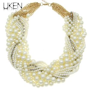 UKEN Bayanlar İmitasyon İnci Kolye Moda Beyaz Boncuk Rhinestones Dize Kadın Yaka Chokers Kolye Bildirimi Takı