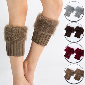 Autumn Winter Casual Womens Knitted Crochet Boot Cuffs Fur Knit Warm Leg Warmers Toppers Ankle Socks Legs Warmers Shoes Set