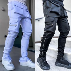 Mens reflexivo Calças de carga hip hop Casual Trilha Masculino Pant Calças Moda Multi-bolso homens Streetwear