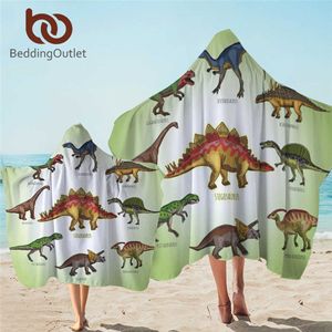 BeddingOutlet Dinossauro Toalha Com Capuz para Crianças Jurassic Microfiber Banho com Hood Cartoon Boys Wearable Travel Beach 210728