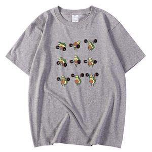 Модная воздухопроницаемая мужская футболка весна летняя футболка мультфильма милые упражнения авокадо печатная одежда Большой размер T Рубашки Man Y0809