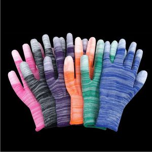 Полосатый PU латексные пены пальцев перчатки с покрытием износостойкие, не пыленные антистатические нейлоновые подкладки для мастерской защитный сбор трудозащиты YX1093 30 пар