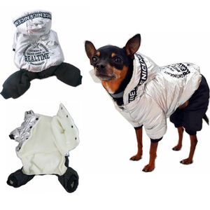 4 cor por atacado por atacado de uma peça roupas roupas roupas inverno macacão para cães macacão quente para pequenos doggy shih tzu ski terno yorkshire espesso cachorro cachorrinho com capuz A131