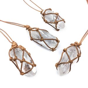 Irregular Natural Branco Cristal Pedra Corda Trançado Handmade Pingente Colares Para As Mulheres Menina Moda Energia Energia Cura Jóias