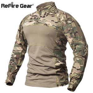 ReFire Gear Tactical Combat Shirt Men Cotton Military Uniform Camouflage T Shirt Multicam US Army Clothes Camo Long Sleeve Shirt 210317