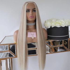 Silky Straight Highlights Platinum Blonde Human Hair Full Machine Made U Part Wigs Brazilian Remy Hair 100% Unprocessed 250density 613 color