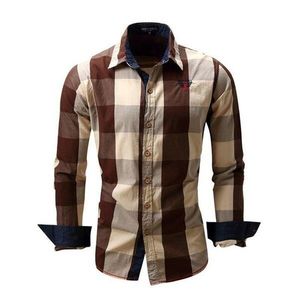 Herren-Freizeithemden für Herren, schmales Baumwollgarn gefärbtes kariertes Cowboy-Hemd, einreihig, volle Ärmel, Business-Mann-Kleidung