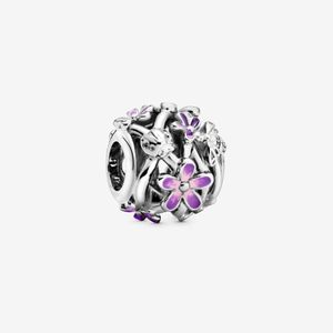 Yeni Varış 100% 925 Ayar Gümüş Ajur Mor Daisy Charm Fit Pandora Orijinal Avrupa Charm Bilezik Moda Takı Aksesuarları