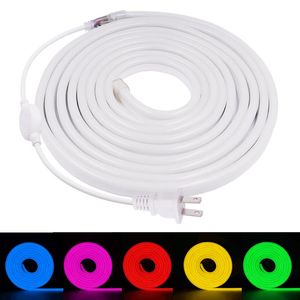 Neon LED Şerit Işık 220 V 110 V 120LED / M 2835 Neon Burcu Lamba Beyaz Pembe Kırmızı Su Geçirmez Flex Halat Işıklar Ile ABD AB İngiltere Güç Fiş