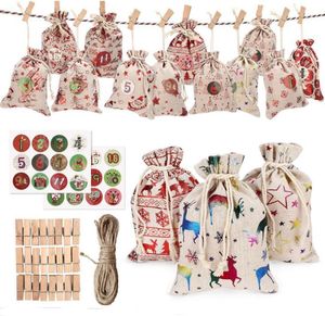 24шт рождественские подарочные сумки набор календарь обратный отсчет джута сумка конфеты мешочек DIY Xmas Advent календарь-мешок