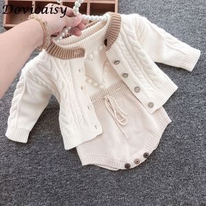 Осенняя одежда для девочек, детский вязаный комбинезон, комплект для новорожденных, детский кардиган, свитер для мальчиков, хлопковый комбинезон 210309