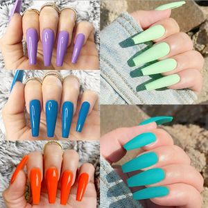 Kalite 23 Renkler Moda 24 adet / takım Yanlış Tırnak İpuçları Mat Tam Kapak Uzun Bale Sahte Çiviler Tutkal Nailart Fransız Manikür Araçları ile