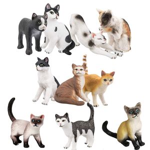 Реалистичные кошачьи модель животных фигурки игрушка, фигурки кота образовательные фигуры кота игрушка набор рождественских дней рождения подарок для детей 10 стилей C0220
