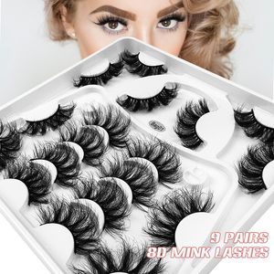 Newest 9 Pairs Faux 8D Mink Eyelash False Eyelashes Wispy Fluffy Fake Lashes Cruelty-free Eyelashes Extension Natural Makeup