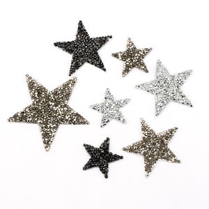 4 6 8cm Hotfix Jet Hematite Star Rhinestone Mixed Embroidered Iron On Patch For Clothing Badge Paste For Clothes Bag Pant Shoes