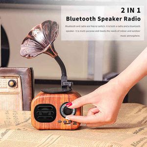 Alto-falante Bluetooth Caixa portátil de madeira retrô Sem fio Mini alto-falante ao ar livre para sistema de som TF FM Rádio Música MP3 Subwoofer H1111