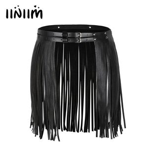 Mulher Adulto Adulto Faux Leather Couro Cintura Fringe Tassel Skirt Cinto Nightclub Traje Cosplay Festas Saias para Halloween 210621