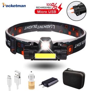 Portable LED Headlamp USB Rechargable Headlight with Built-in 18650 Battery XPE+COB Head Light with Magnet Waterproof Head Lamp