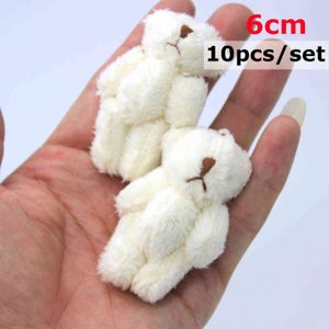 10 pc / set 6.0cm peluche recheado DIY mini junta ursos de pelúcia caixa de casamento brinquedo boneca vestuário acessórios de cabelo y211119