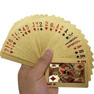 Wholesale-24K Gold Playing Cards Poker Game Deck Gold Foil Poker Set Plastic Magic Card Waterproof Cards Magic NY086 417 Y2
