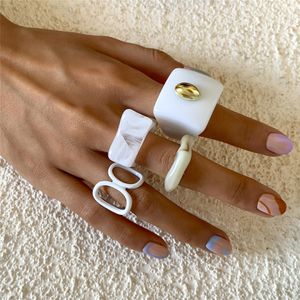 Корея сладкие белые молочные кольца набор минималистских шикарных акриловых геометрических нерегулярных пакетов для женщин девочек ювелирные изделия