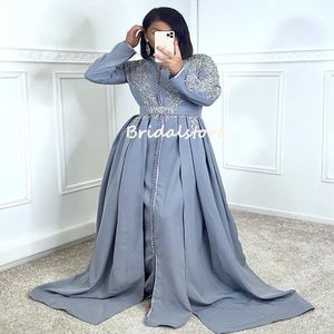 Benzersiz Tozlu Mavi Artı Boyutu Abiye Morocan Kaftan Abaya Bir Çizgi Uzun Kollu Örgün Parti Elbiseler Düğün V Yaka Gelinlik Modelleri 2022 Dubai Arapça Robes de Soirée