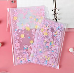 A6 PVC Book Cover Notebook Pocket with Glitter Plastic Binder Inserts Pockets 6 Ring Loose Leaf Bags Filofax Zipper Envelopes Bult-in Flakes