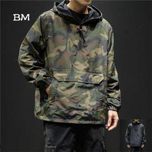Desgaste em ambos os lados preto hoodies streetwear militar camuflagem jaqueta homens estilo coreano fashions moletom harajuku roupas 211023