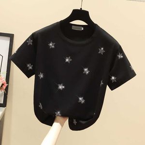 Sahne Çekim Matkaplar Çok Kısa Kollu T-Shirt Kadın Yıldızları HAN Edition Tasarım Gevşek Siyah Top Ins 210604