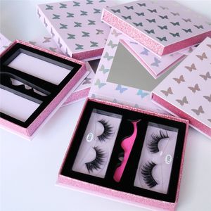 Розовая лазерная бабочка пустой3D норковые ресницы коробка с зеркалом леди ложная ресница подарочные коробки инструменты макияжа