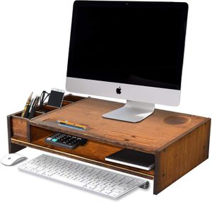 2-Tier Bambu Monitör Standı, Ahşap Bilgisayar Monitörü Yükseltici, Ayarlanabilir Depolama Aksesuarları Ile Ahşap Masa Organizatörleri IMAC, Laptop, Yazıcı Kahverengi Için Raf