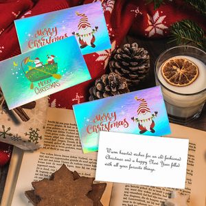 50 adet Gökkuşağı Lazer Merry Christmas Tebrik Kartları El Yapımı El Sanatları Hediye Dekor Santa Kardan Adam Parti Davetiyesi Mesaj Kart