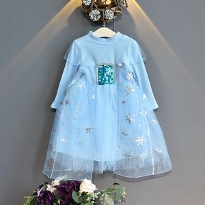 Frühling Herbst Baby Mädchen Prinzessin Kleid blaue Farbe Mädchen Pailletten Röcke Kinder Tutu Kleider mit Schneeflocke