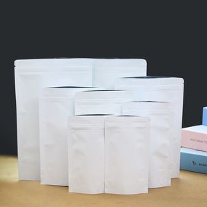 500 adet / grup Stand Up Beyaz Kraft Kağıt Alüminyum Folyo Çanta Fermuar DOY PAKET Paketleme Kılıfı Gıda Çay Snack Repaalable Çanta Toptan