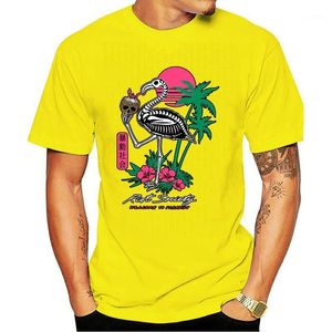Erkek T-Shirt Riot Derneği Kısa Kollu T Shirt - Tropikal İskelet Flamingo, Siyah Yetişkin Rahat Tee Gömlek