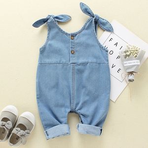 Bebek Tulum Yenidoğan Kızlar Tek Parça Tulumlar Donanma Jean Infantil Bebes Kolsuz Playsuits 0-18month Çocuk Tulum Giysileri 790 Y2