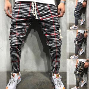 Erkek Pantolon Moda Rahat Uzun Ekose Hip Hop Harem Pantolon Streetwear Yığılmış Sweatpants Erkekler