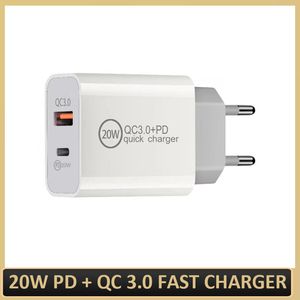 20W PD Power Charger Adapter QC 3.0 Type-C Dual Ports Quick Charging EU US UK AU Plug Fast Safe Chargers