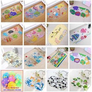 38cm*69cm Cute Cartoon Anti-Slip PVC Bath Mats With Sucker Bathroom Carpet Shower Pad Soft Massage Multi-Color 211026