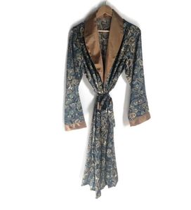 Erkekler Sweetwear Mens Robe | Sigara ceket paisley retro giyinme elbise altın mavi 70s boho 1970'ler saten salon evi evi adamı