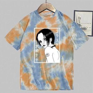 Nana Osaki Harajuku T-shirt Baskı Moda Kısa Kollu Yuvarlak Boyun Kravat Boya Anime Tops Y0809