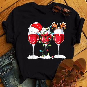 T-shirt da donna ZOGANKIN Divertenti bicchieri da vino di Natale Top T-shirt moda per ragazze Unisex Casual Manica corta Nera
