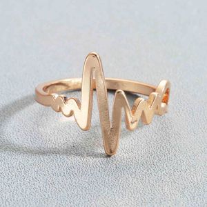 Лутаку золотое сердце сердцебиение кольца для женщин-девочки регулируемые размеры электрокардиограмма кольцо простой ECG Party подарок ювелирные изделия G1125