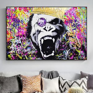 Çocuklar Çılgın Monkey Graffiti Duvar Sanatı Tuval Baskılar Soyut Hayvanlar Pop Art Resim Sergisi Duvar Dekorasyonu Odası için Resimler