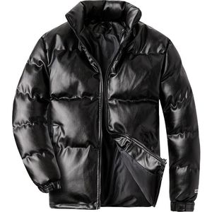 Woodvoice Kış Ceket Erkekler Rahat Giyim Yastıklı Sıcak Ceket Erkek PU Deri Kalınlaşmak Ceket Adamın Rüzgar Geçirmez Moda Siyah Ceket 210916