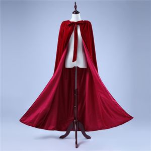 Şarap kırmızı kadife kış kadın gelin sargısı pelerin düğün pelerinler için düğün ceket kapşonlu parti sarar ceket